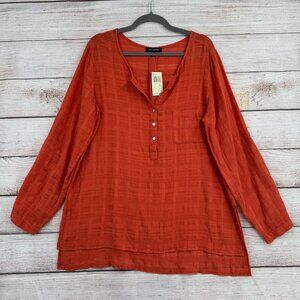 Max‎ Edition Semi Sheer V-Neck Tunic Blouse Women's Size XL Red/Pink